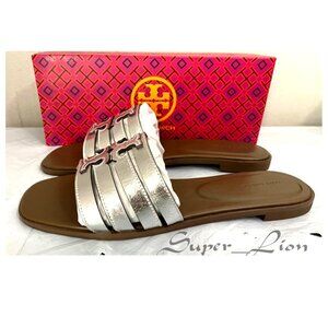 NEW Tory Burch Women's Ines Cage Metallic Leather Slide